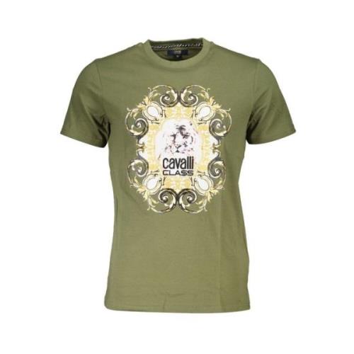 Groen Katoenen Bedrukt Logo T-Shirt Cavalli Class , Green , Heren