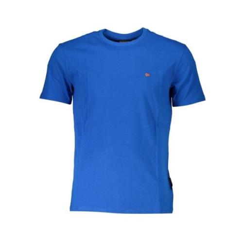 Blauw Katoen Geborduurd Logo T-Shirt Napapijri , Blue , Heren