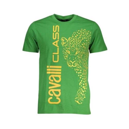 Groene Katoenen Logo Print T-shirt Cavalli Class , Green , Heren