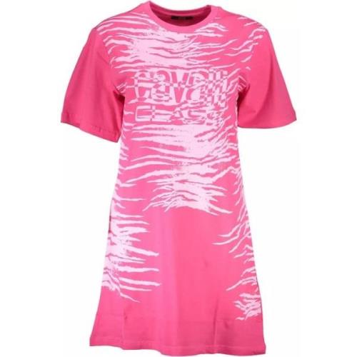 Elegant Roze Print Jurk Korte Mouwen Cavalli Class , Pink , Dames