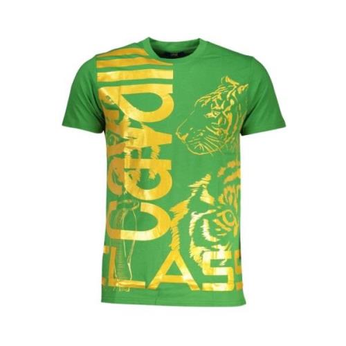 Groene Katoenen Logo Print T-shirt Cavalli Class , Green , Heren