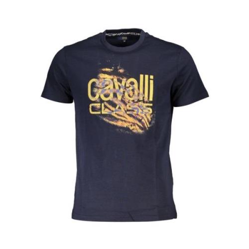 Blauw Katoen Logo Print T-Shirt Cavalli Class , Blue , Heren