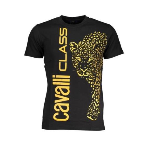 Zwart Katoenen T-shirt met Print Logo Cavalli Class , Black , Heren