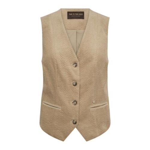 Corduroy Vest Blazer in Tannin MOS Mosh , Beige , Dames