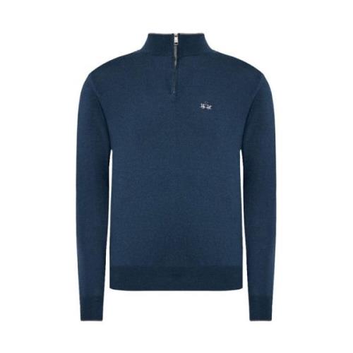 Blauwe Acryl Half-Zip Sweater met Logo La Martina , Blue , Heren