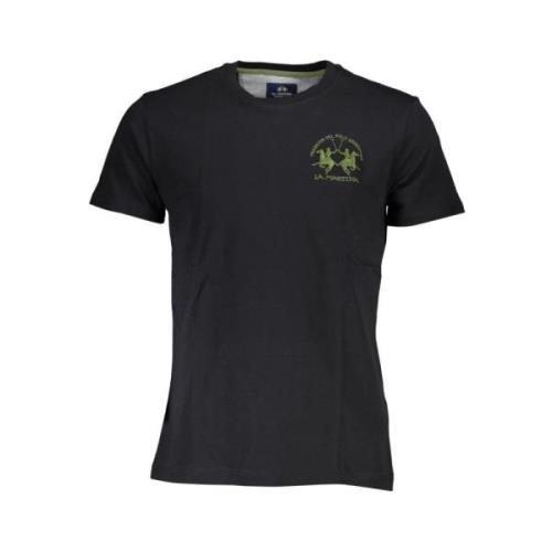 Elegant T-shirt met geborduurde ronde hals La Martina , Black , Heren