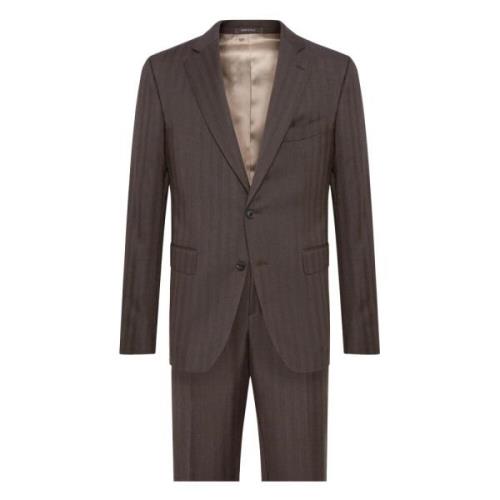 Herringbone Suit in zuivere Super 131 wol Boggi Milano , Brown , Heren