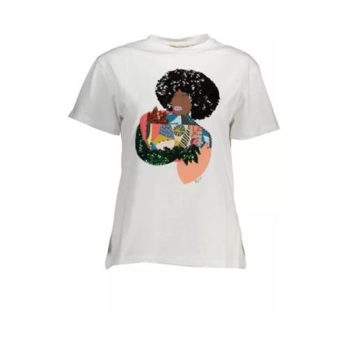 Witte Katoenen T-shirt met Korte Mouwen en Print Kocca , White , Dames