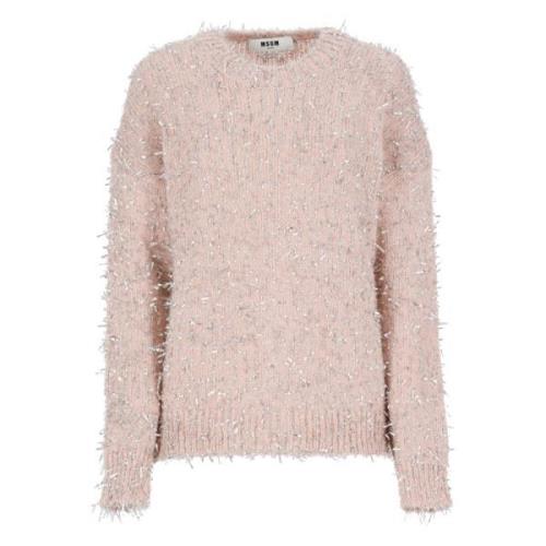 Roze Lurex Crew Neck Sweater Msgm , Pink , Dames