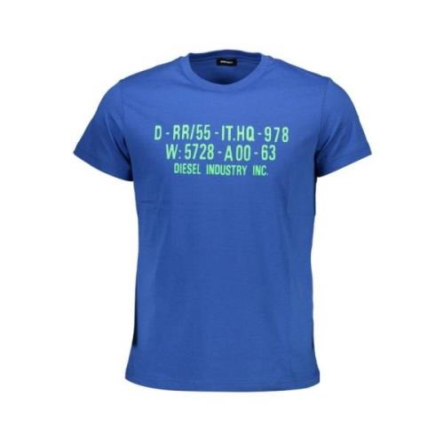 Blauw Logo T-shirt met ronde hals Diesel , Blue , Heren