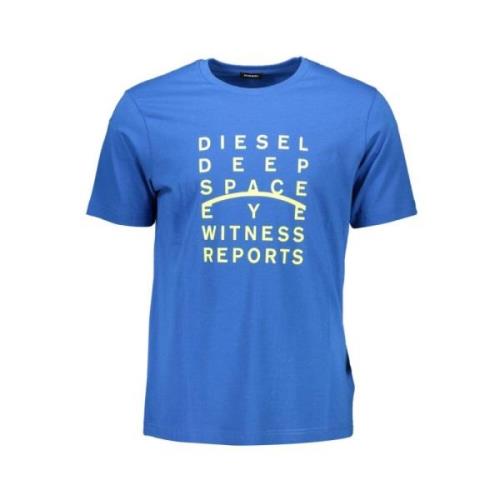 Blauw Katoenen T-shirt met Ronde Hals Diesel , Blue , Heren