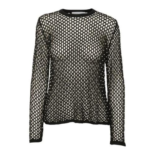 Mesh Blouse met Kralen Detail Karen by Simonsen , Black , Dames