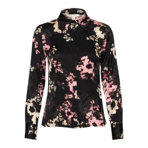 Zwarte Vervaagde Bloemen Blouse Part Two , Black , Dames