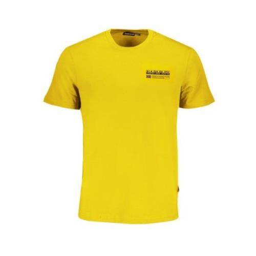 Geel Katoenen Logo Print T-Shirt Napapijri , Yellow , Heren