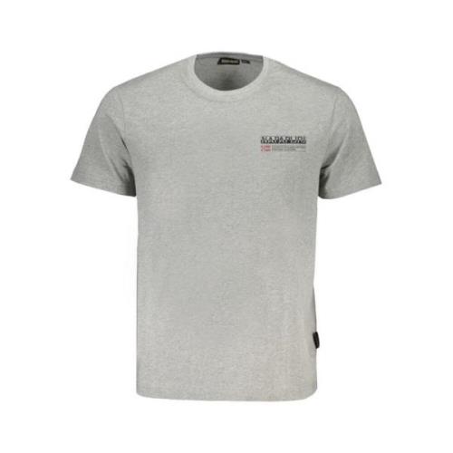 Grijze Katoenen Logo Print T-Shirt Napapijri , Gray , Heren