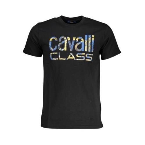 Zwart Katoenen T-shirt met Print Logo Cavalli Class , Black , Heren