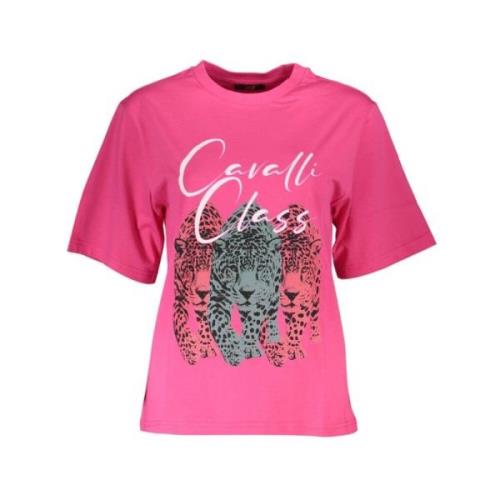 Elegante Slim Fit Roze Tee met Stijlvolle Print Cavalli Class , Pink ,...