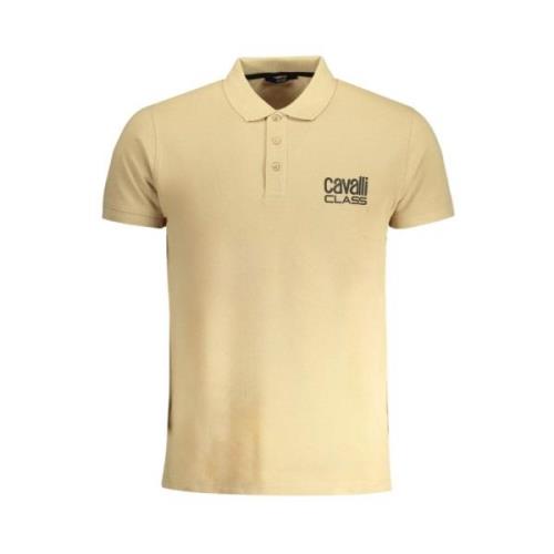 Beige Katoenen Poloshirt met Print Logo Cavalli Class , Beige , Heren