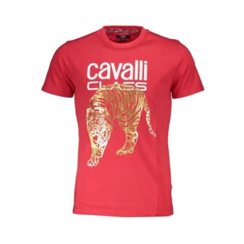 Rood Katoen Logo Print T-Shirt Cavalli Class , Red , Heren