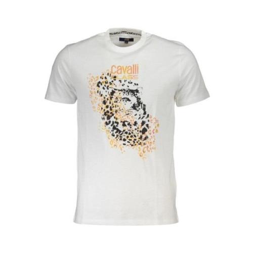 Print Logo Korte Mouw Katoenen T-Shirt Cavalli Class , White , Heren