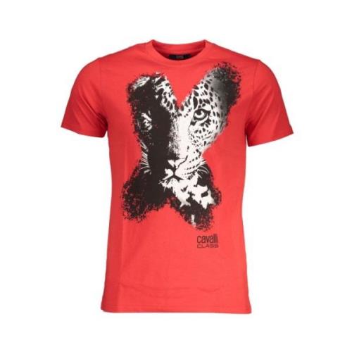 Rood Katoen Logo Print T-Shirt Cavalli Class , Red , Heren