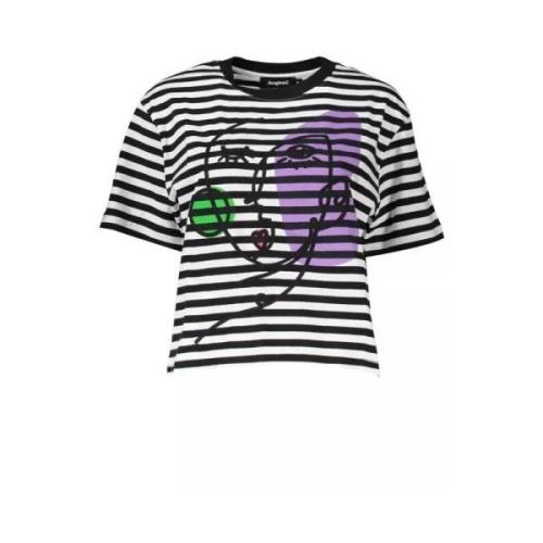 Chic Geborduurd Katoenen T-Shirt met Logo Detail Desigual , Black , Da...