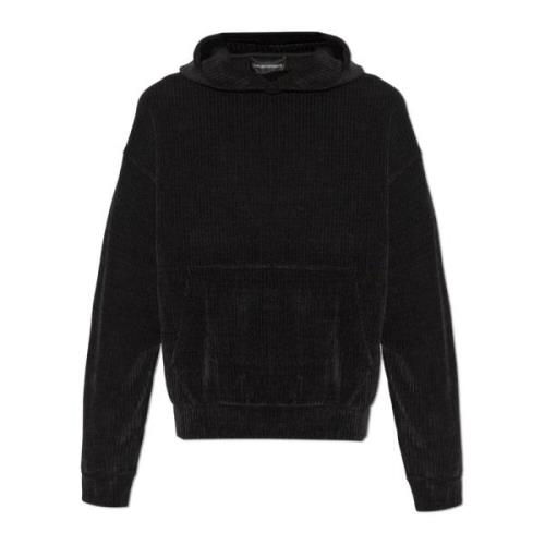 Ribbed Hoodie Emporio Armani , Black , Heren