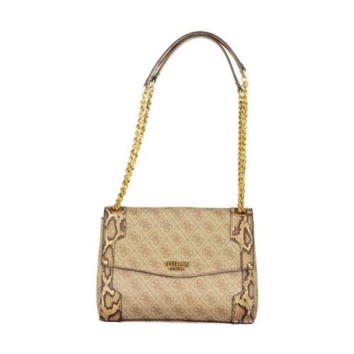 Beige Handtas met Kettingriem Guess , Beige , Dames