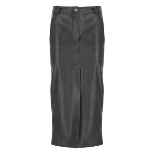 Zwarte Synthetisch Leren Rok met Split Zakken Pinko , Black , Dames