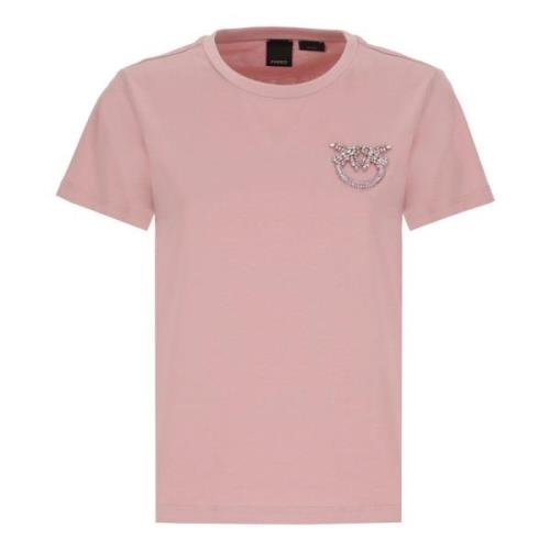 Dameskatoenen T-shirt met strass-logo Pinko , Pink , Dames