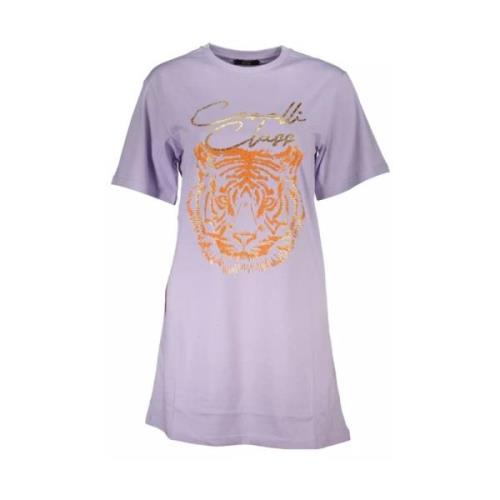 Elegante Paarse Korte Mouw Tee Cavalli Class , Purple , Dames