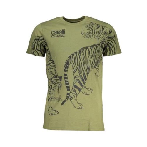 Groen Katoen Logo Print T-Shirt Cavalli Class , Green , Heren