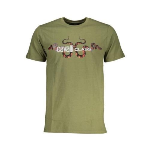 Groen Katoen Logo Print T-Shirt Cavalli Class , Green , Heren