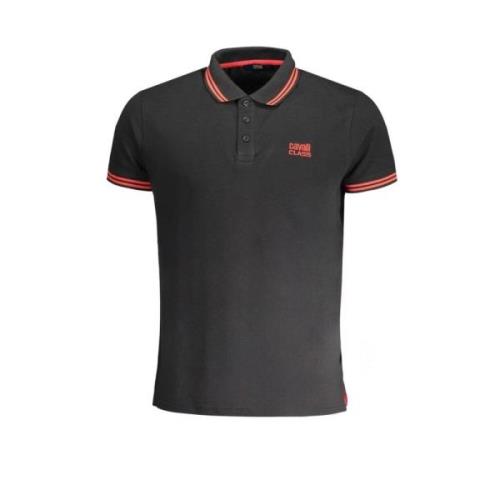 Zwart Katoenen Poloshirt met Borduurwerk Cavalli Class , Black , Heren