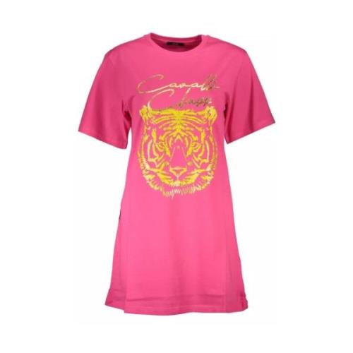 Stijlvol Roze Katoenen T-Shirt met Handtekeningprint Cavalli Class , P...