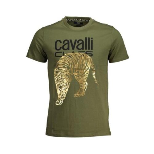 Groen Katoen Bedrukt Logo T-Shirt Cavalli Class , Green , Heren