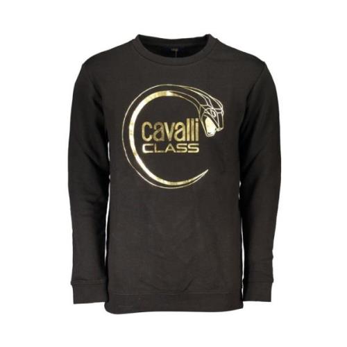 Zwarte Katoenen Sweatshirt met Printlogo Cavalli Class , Black , Heren