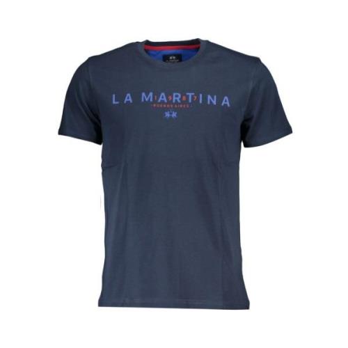 Blauw Katoenen T-shirt met Ronde Hals La Martina , Blue , Heren