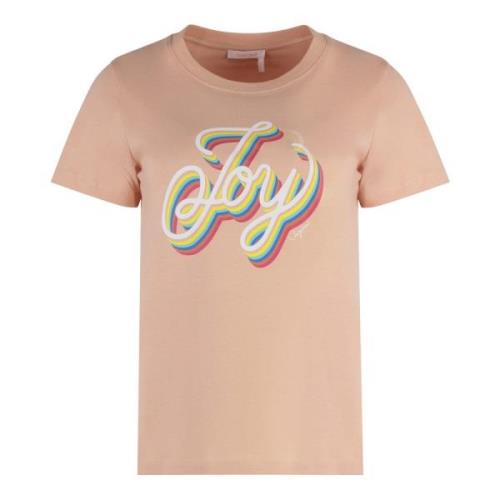 Katoenen T-shirt met Ribgekraagd See by Chloé , Pink , Dames