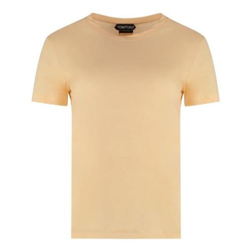 Geribbelde Katoenen Crew-Neck T-Shirt Tom Ford , Beige , Dames