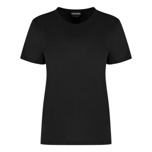 Geribbelde Katoenen Crew-Neck T-Shirt Tom Ford , Black , Dames