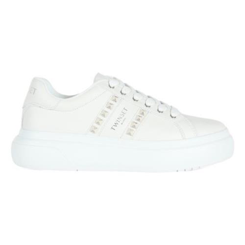 Sneakers van eco-leer met studs en strass Twinset , White , Dames