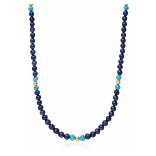 Beaded Necklace with Blue Lapis, Turquoise, and Gold Nialaya , Yellow ...