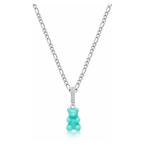 Mens Silver Necklace with Turquoise Gummy Bear Nialaya , Gray , Heren