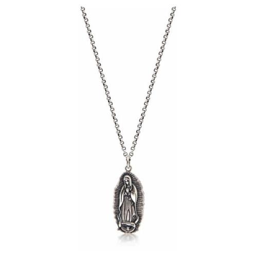 Mens Silver Necklace with Our Lady of Guadalupe Pendant Nialaya , Gray...