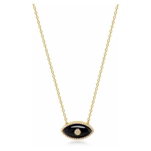 Womens Black Enamel Evil Eye Necklace Nialaya , Yellow , Dames