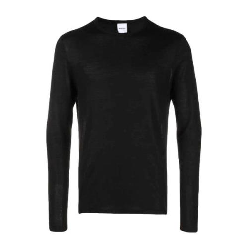 Zwarte Crew-Neck Wollen Trui Aspesi , Black , Heren