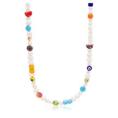 Men's Pearl Choker with Playful Glass Beads Nialaya , Yellow , Heren