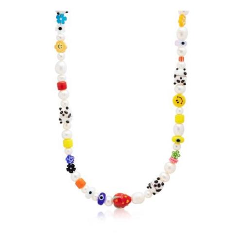 Mens Panda Pearl Choker with Assorted Beads Nialaya , Yellow , Heren