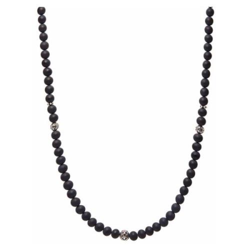 Beaded Necklace with Matte Onyx and Silver Nialaya , Gray , Heren